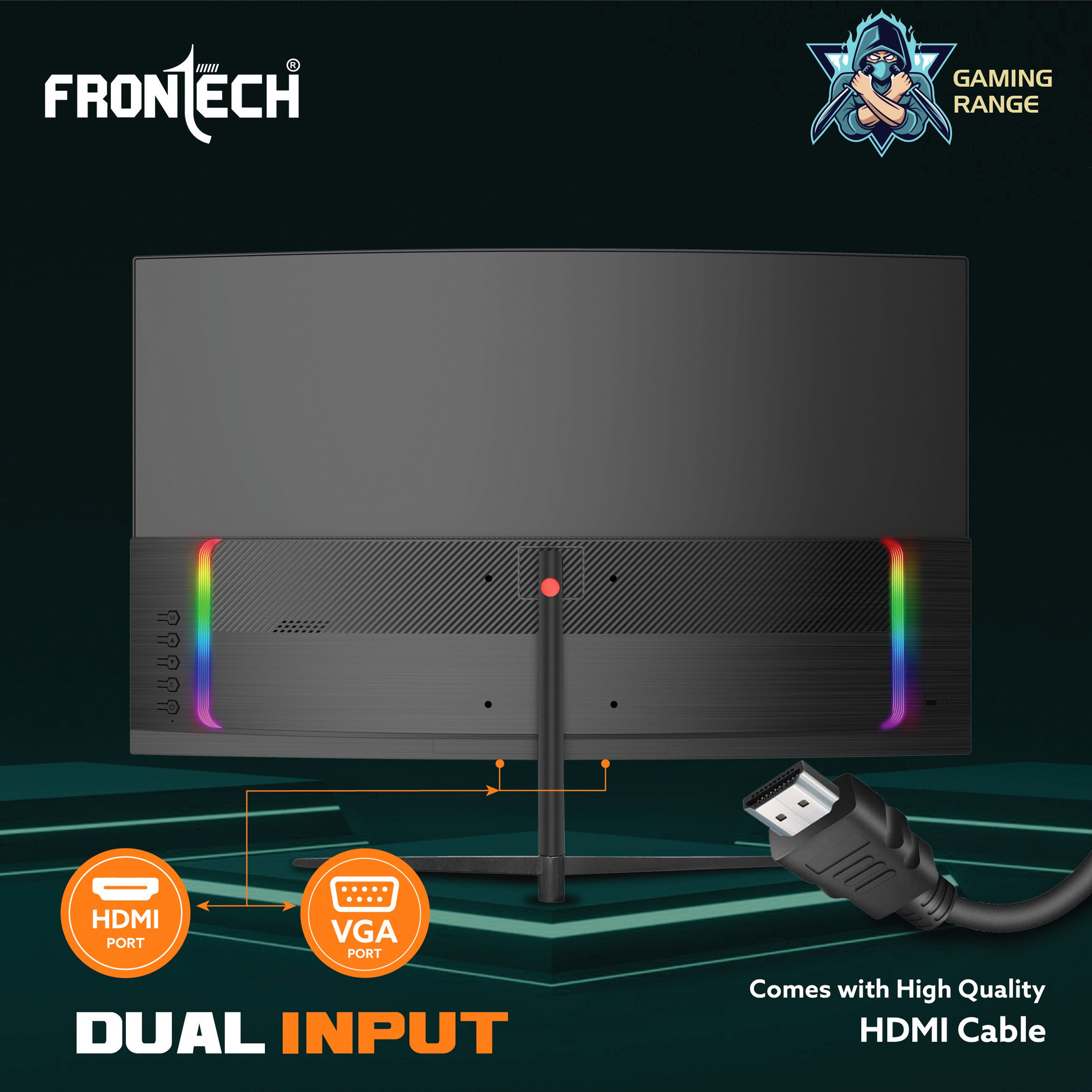 Frontech 27-Inch (68.58 cm) Curved Gaming LED Monitor | Full HD 1080p | 120Hz Refresh Rate | RGB Lights | HDMI & VGA Dual Input | Wall Mountable | 3 Years Warranty (MON-0053A) Frontech 27-Inch (68.58 cm) Curved Gaming LED Monitor | Full HD 1080p | 120Hz Refresh Rate | RGB Lights | HDMI & VGA Dual Input | Wall Mountable | 3 Years Warranty (MON-0053A)